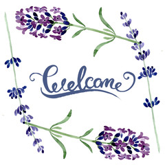 Violet lavender floral botanical flower. Watercolor background illustration set. Frame border ornament square.