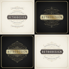 Obraz premium Vintage ornament greeting cards templates set vector illustration flourishes ornamental frames