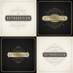 Obraz premium Vintage ornament greeting cards templates set vector illustration flourishes ornamental frames