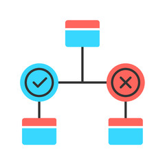 Decision diagram color icon. Block chart. Problem solutions. Operations research. Decision tree. Management. Information symbolic representation. Isolated vector illustration