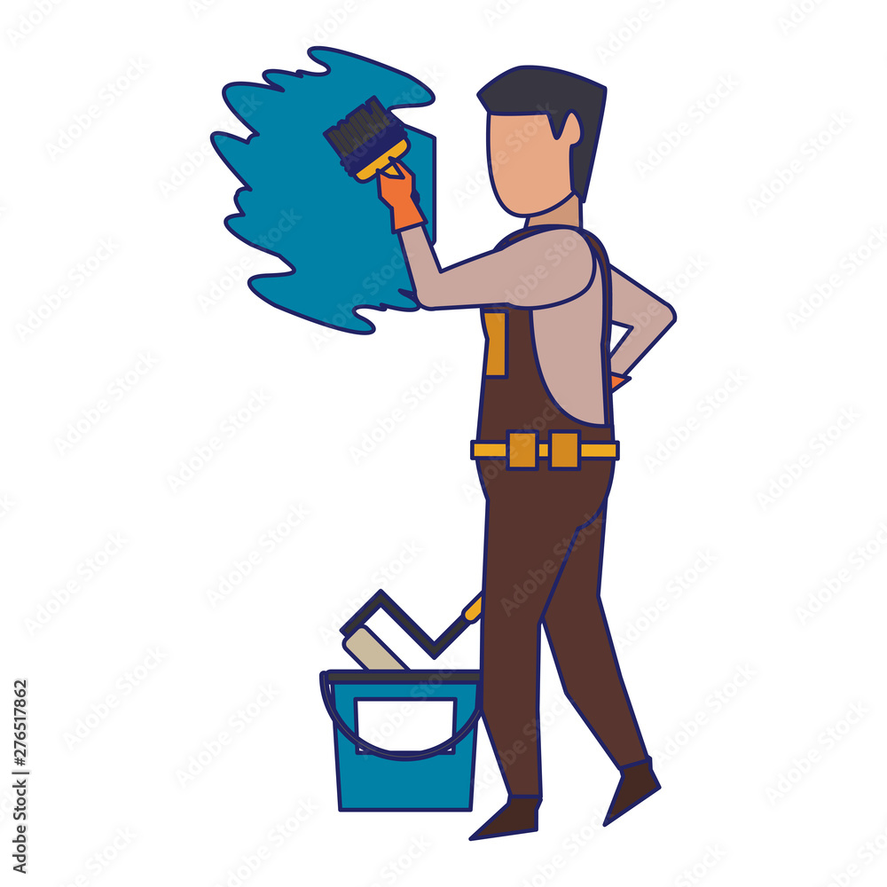 Wall mural contruction worker with tools avatar faceless blue lines