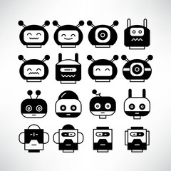 robot head avatar icons set