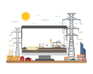 landfill gas energy in screen monitor with transmission line in simple graphic