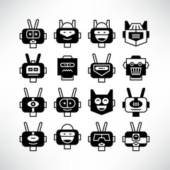 robot head avatar icons set