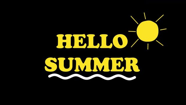 Hello summer text and sun animated on alpha channel. Holiday and travel theme concept. 4k