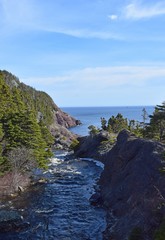 Fototapeta na wymiar seascape along the Killick Coast, Flatrock Avalon Peninsula Newfoundland Canada