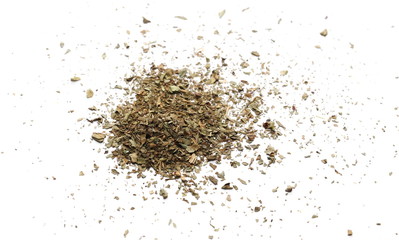 Basil dried spice isolated on white background and texture, top view