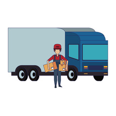 Warehouse worker logistics job concept blue lines