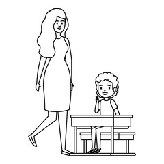 happy student boy in schooldesk with female teacher