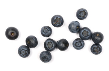 Blueberries macro isolated on white background, top view