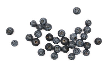 Blueberries macro isolated on white background, top view