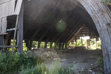 Old dilapidated metal production hangar