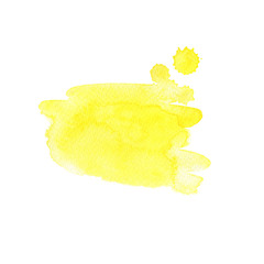 Watercolor abstract bright yellow spot isolated on white background. Hand drawn illustration.