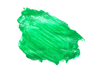 bright green paint painted by brush on white background