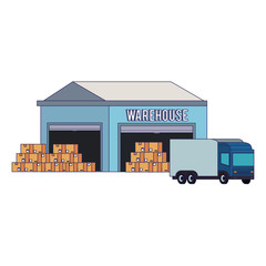 Warehouse storage building with merchandise blue lines