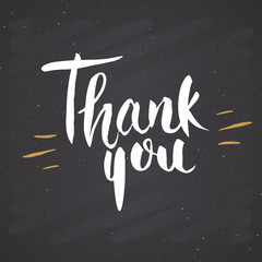 Thank you lettering quote, Hand drawn calligraphic sign. Vector illustration on chalkboard background