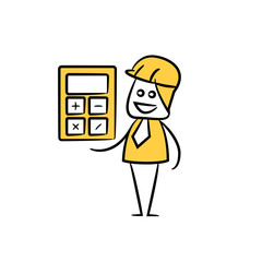 engineer, architect showing calculator icon stick figure yellow theme