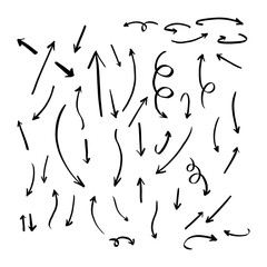 The collection of hand drawn arrows. Arrows set on the white background. Vector EPS 10.