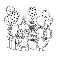 Animals with happy birthday icon design
