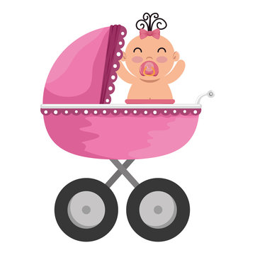 baby cart with little girl character