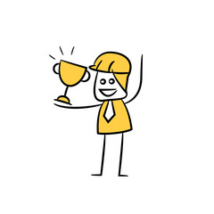 engineer holding trophy icon stick figure yellow theme