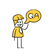 engineer and question answer message icon stick figure yellow theme