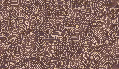 Wallpaper murals Industrial style Abstract seamless pattern. Mechanic, technical. Bolts, gears, bolts.  Light and dark beige, brown color palette