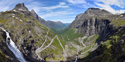 Panoramic view over Trollstigen famous scenic road