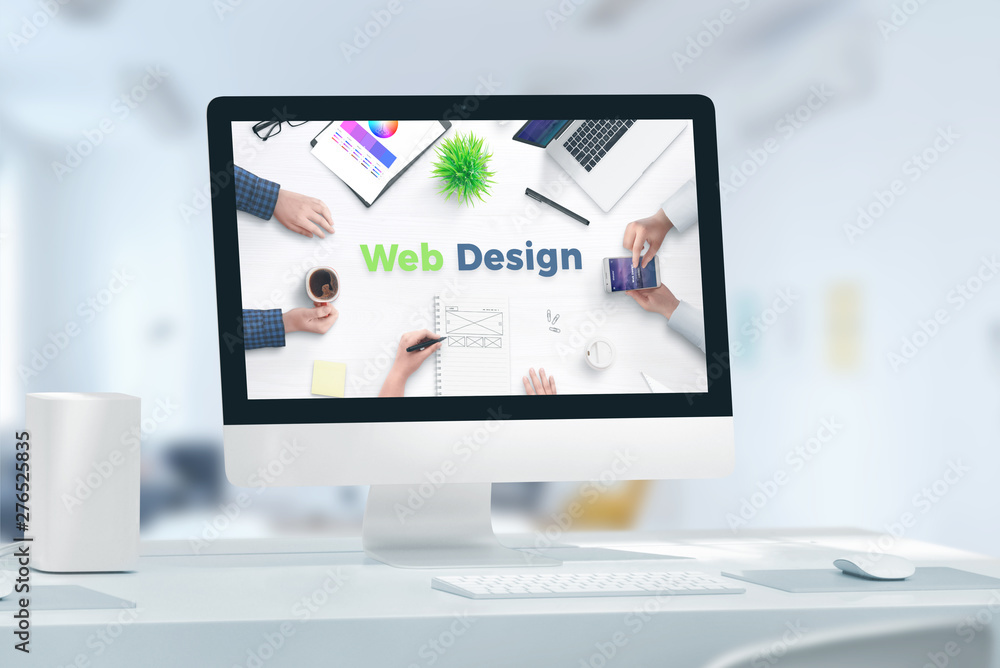 Leinwandbilder Web, app design studio concept with computer display and web design text. Concept of web team office.
