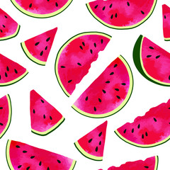 Vector seamless pattern with hand drawn watermelon slices.