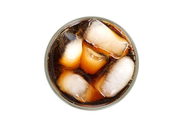 Soft Drink in The Glass ISOLATED ON WHITE BACKGROUND. TOP VIEW.