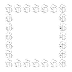 Obraz premium Vector design. Illustration with honeybee. Outline frame with yellow bee with black stripes, wings, antennae, sting. For cads, invitations, prints, clothes, covers.