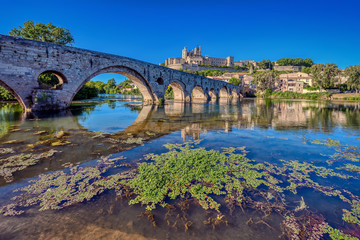 Fototapeta premium The Old Bridge (Pont Vieux) and St. Nazaire Cathedral in the city of Beziers, Herault, south of France