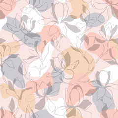 Seamless floral vector pattern with magnolia blossom. Vintage stylized. Modern trendy graphic design template for poster, card, banner, cover, textile, fabric, wrapping.