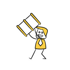 businessman holding oil barrel yellow stick figure