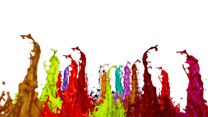 paint flew out of the jar on white background. Simulation of 3d splashes of ink on a musical speaker that play music. beautiful splashes as a bright background. Multicolor 12