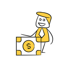 businessman and dollar bank yellow stick figure