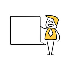 businessman present blank speech bubble yellow hand drawn theme