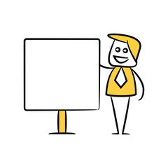 businessman present blank signage yellow hand drawn theme