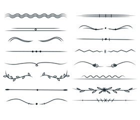 Hand drawn vector dividers. Lines, borders and laurels set. Doodle design elements.