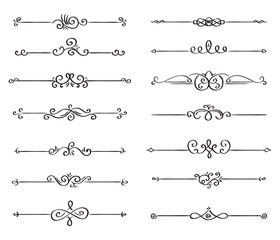 Hand drawn vector dividers. Lines, borders and laurels set. Doodle design elements.