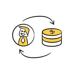 businessman, manpower and money for resource allocation yellow hand drawn theme