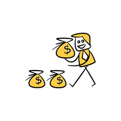 businessman holding money sack yellow hand drawn theme