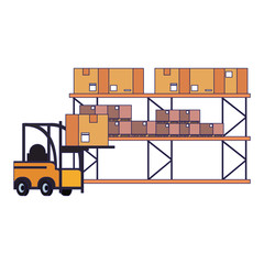 Warehouse and shipping forklift with cargo blue lines