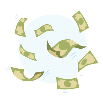 Falling dollar banknotes, money rain, flat vector illustration isolated on white background. American dollar falling set, animation ready. 