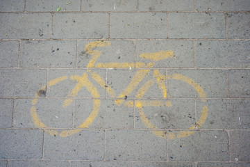 Symbol to indicate the road for bicycles. City Park