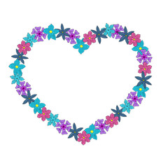 heart of blue, violet and red flowers vector illustration contour