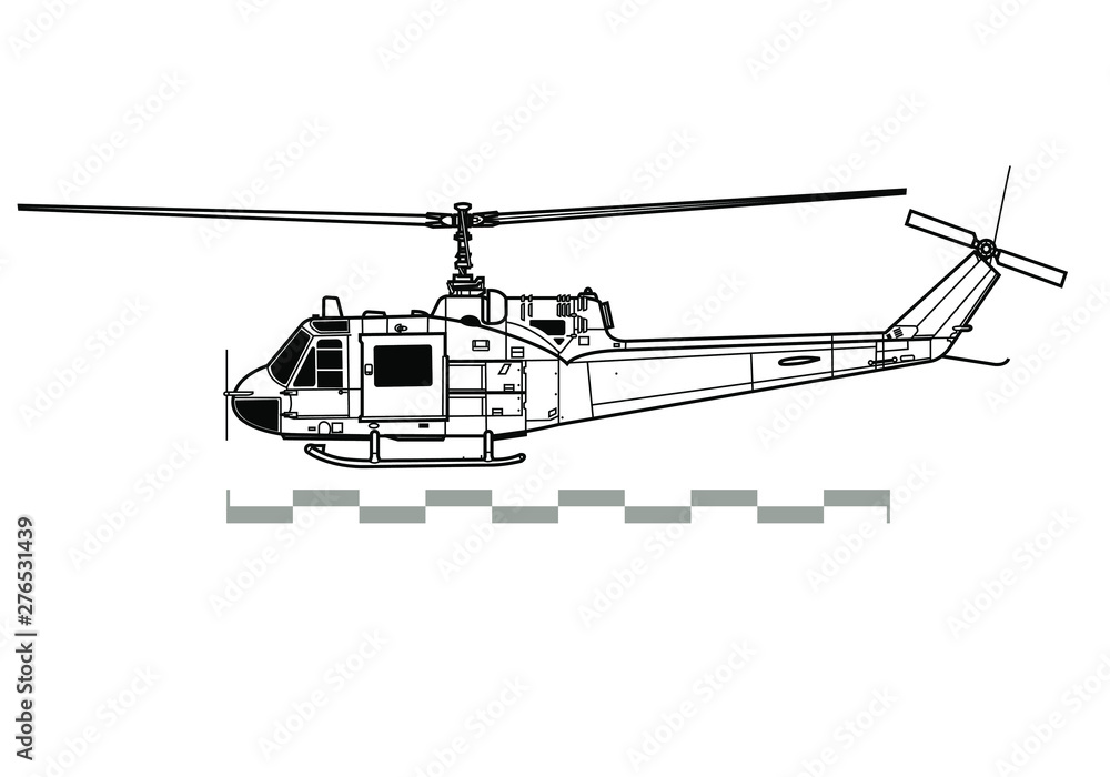 Wall mural Bell UH-1 Iroquois. Outline vector drawing