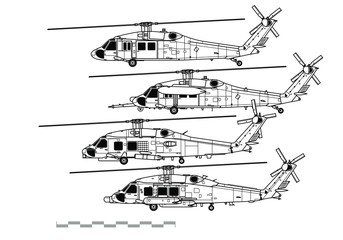 Obraz premium Sikorsky UH-60 Black Hawk. Outline vector drawing