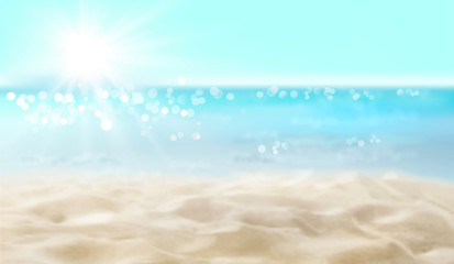 Fototapeta na wymiar Empty sandy beach. Summer day. Waves on the seashore. Vector illustration.